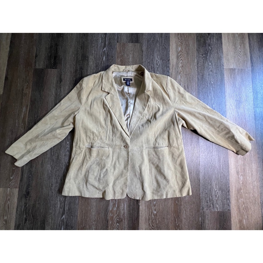 Denim & Co Leather Blazer Womens 3X Tan Suede Single Button Professional Jacket
